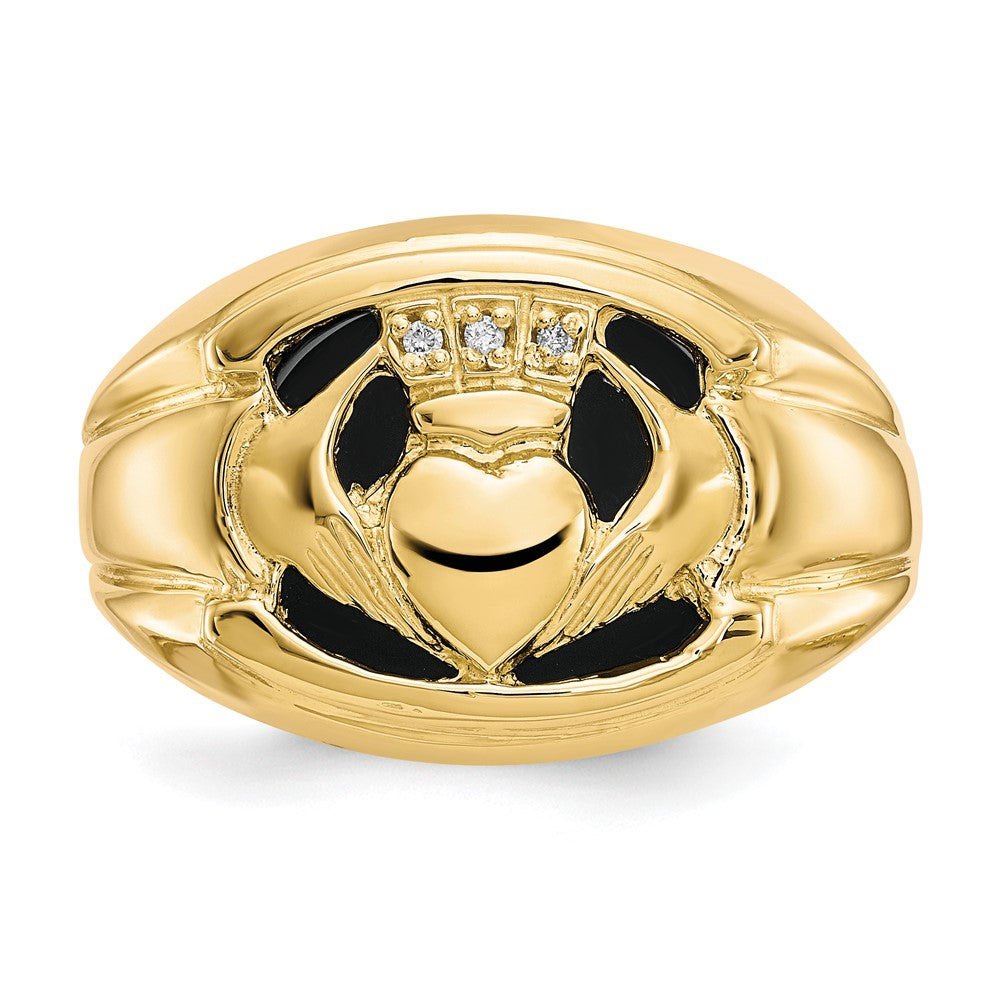 10k Diamond and Black Onyx Mens Claddagh Ring