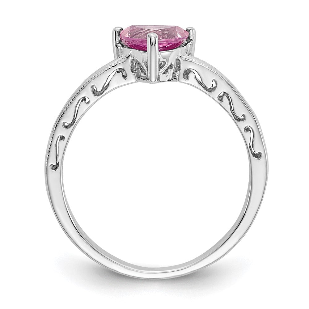 10k White Gold 6mm Trillion Lab Created Pink Sapphire Ring
