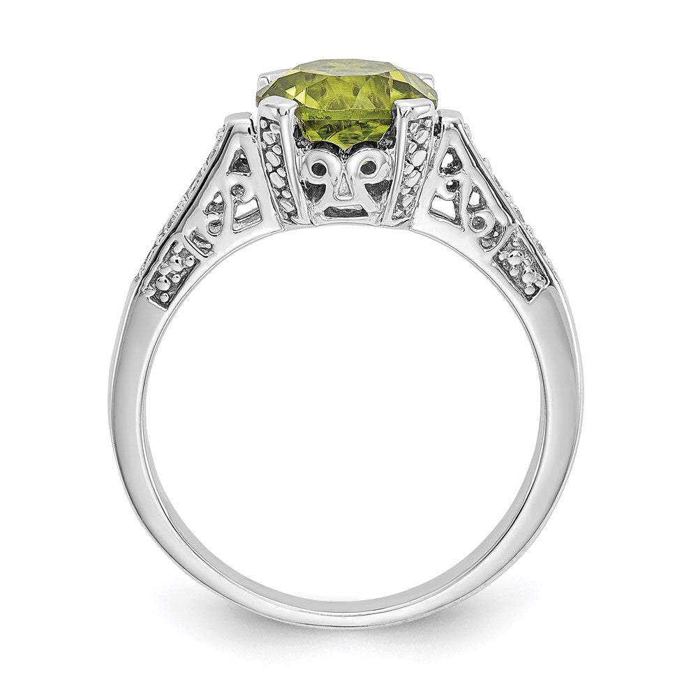 10k White Gold 1/10 carat Diamond and 8mm Round Peridot Ring