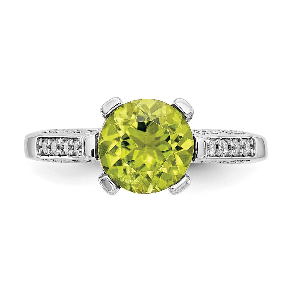 10k White Gold 1/10 carat Diamond and 8mm Round Peridot Ring