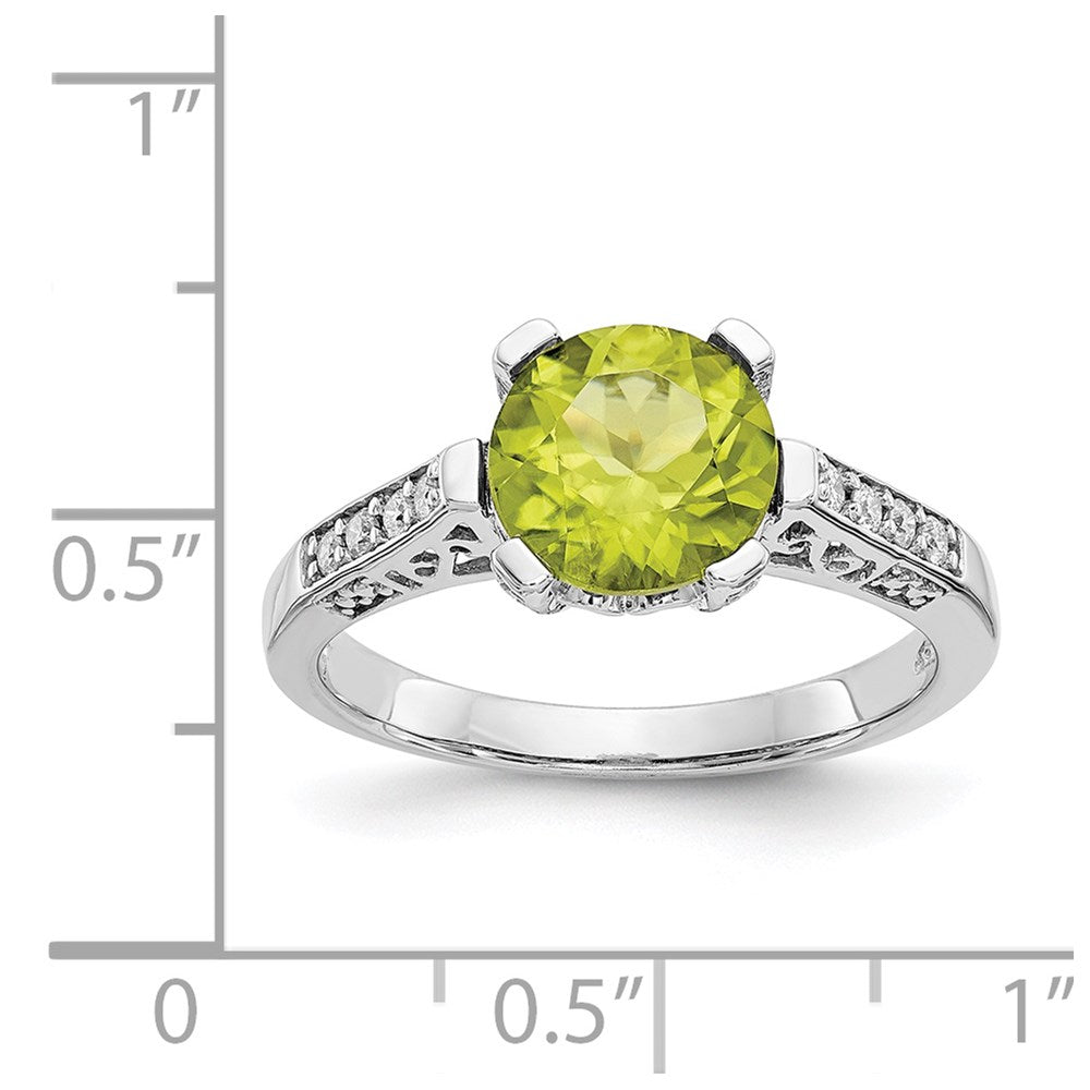 10k White Gold 1/10 carat Diamond and 8mm Round Peridot Ring