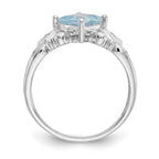 10k White Gold 6mm Princess Aquamarine and Diamond Ring