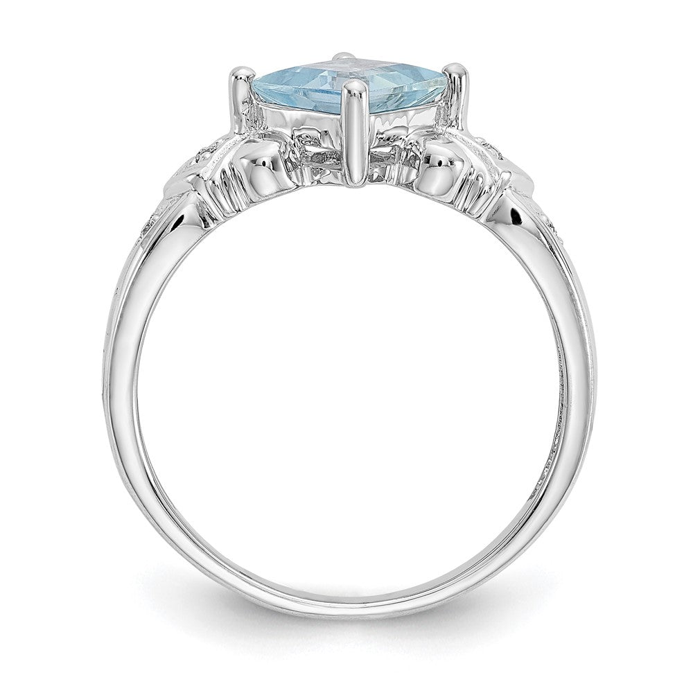 10k White Gold 6mm Princess Aquamarine and Diamond Ring