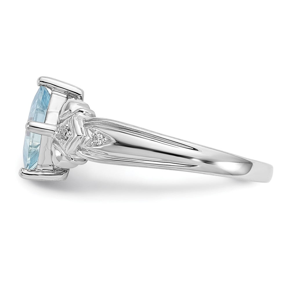 10k White Gold 6mm Princess Aquamarine and Diamond Ring