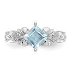 10k White Gold 6mm Princess Aquamarine and Diamond Ring