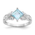 10k White Gold 6mm Princess Aquamarine and Diamond Ring