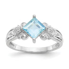 10k White Gold 6mm Princess Aquamarine and Diamond Ring