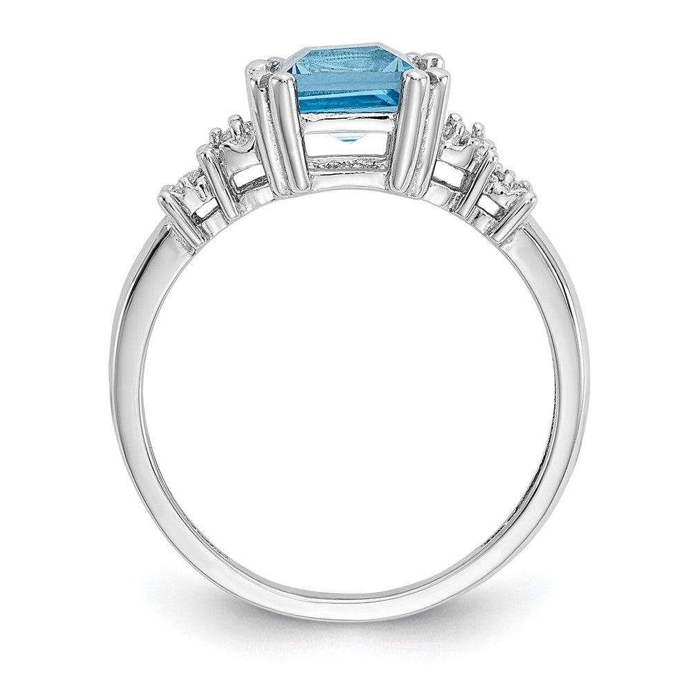 10k White Gold 1/20 carat Diamond and 6mm Princess Blue Topaz Ring