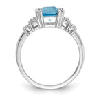 10k White Gold 1/20 carat Diamond and 6mm Princess Blue Topaz Ring