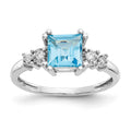 10k White Gold 1/20 carat Diamond and 6mm Princess Blue Topaz Ring