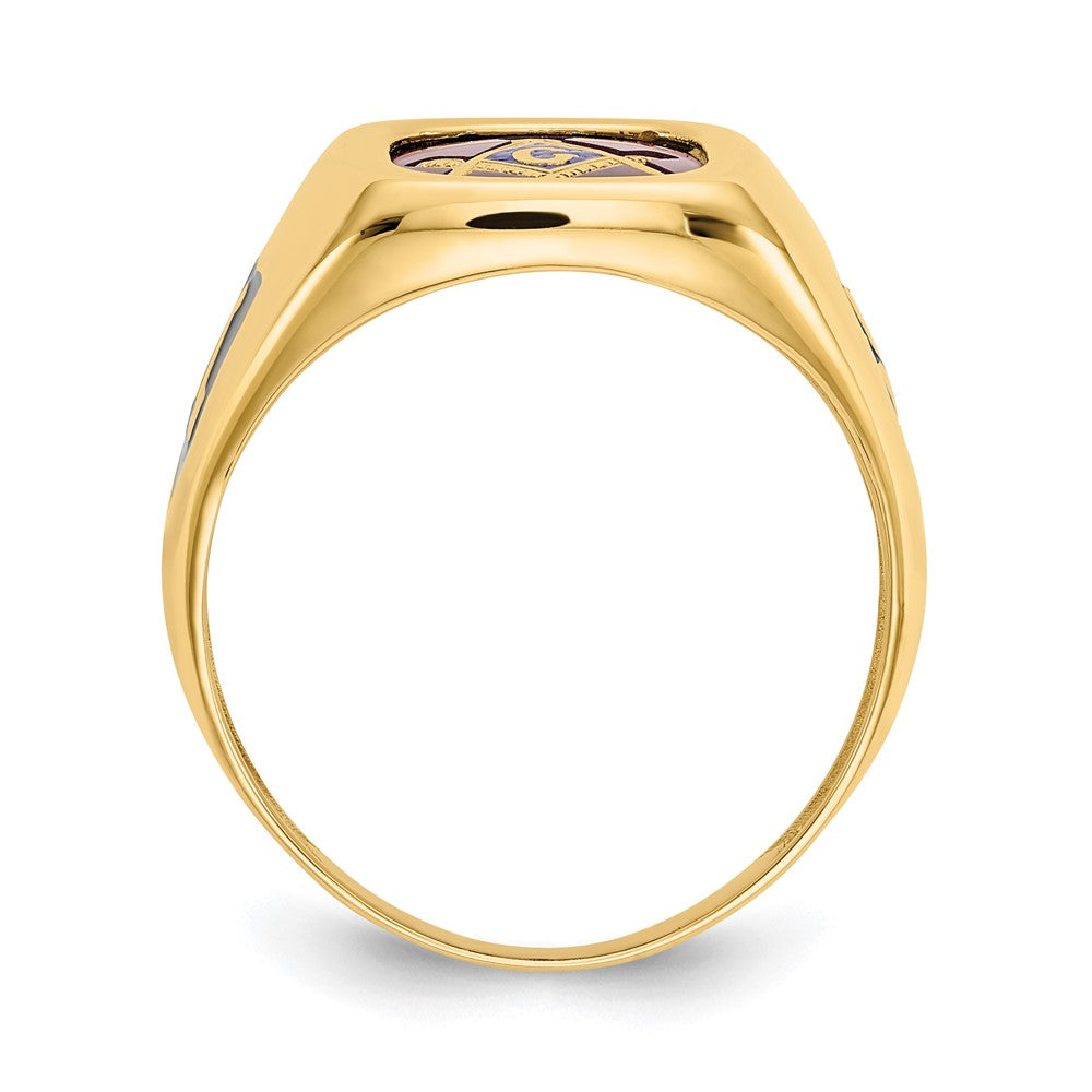 IB Goodman 10k Mens Polished and Textured with Black Enamel and Lab Created Ruby Masonic Ring