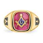 IB Goodman 10k Mens Polished and Textured with Black Enamel and Lab Created Ruby Masonic Ring