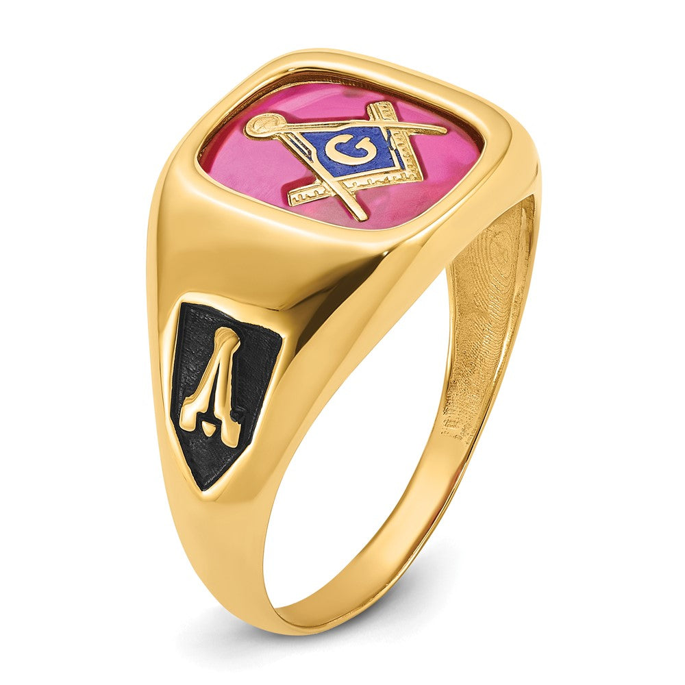 IB Goodman 10k Mens Polished and Textured with Black Enamel and Lab Created Ruby Masonic Ring