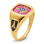 IB Goodman 10k Mens Polished and Textured with Black Enamel and Lab Created Ruby Masonic Ring