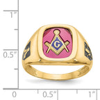 IB Goodman 10k Mens Polished and Textured with Black Enamel and Lab Created Ruby Masonic Ring