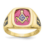 IB Goodman 10k Mens Polished and Textured with Black Enamel and Lab Created Ruby Masonic Ring