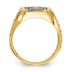 IB Goodman 10k Mens Polished/Antiqued and Grooved with Imitation Blue Spinel Masonic Ring
