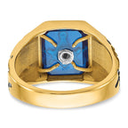 IB Goodman 10k Mens Polished/Antiqued and Grooved with Imitation Blue Spinel Masonic Ring