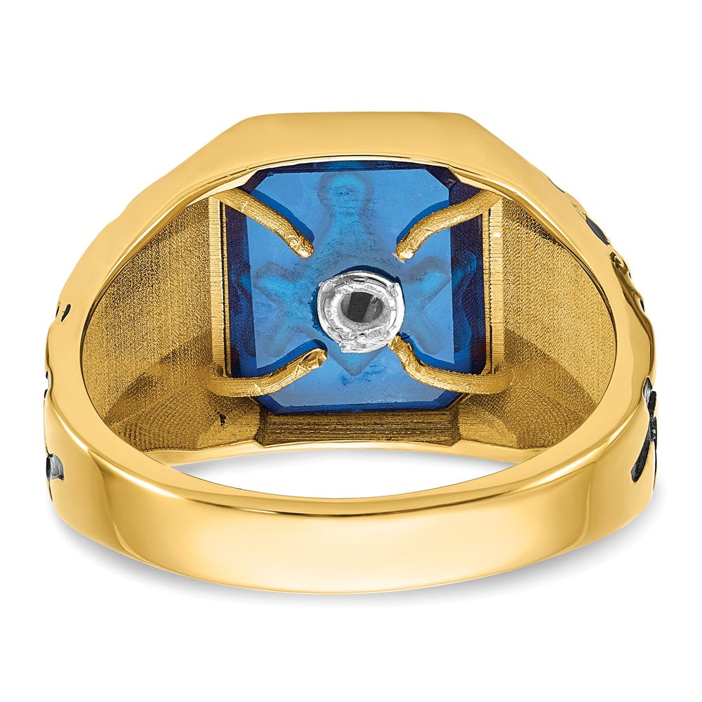 IB Goodman 10k Mens Polished/Antiqued and Grooved with Imitation Blue Spinel Masonic Ring