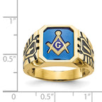 IB Goodman 10k Mens Polished/Antiqued and Grooved with Imitation Blue Spinel Masonic Ring