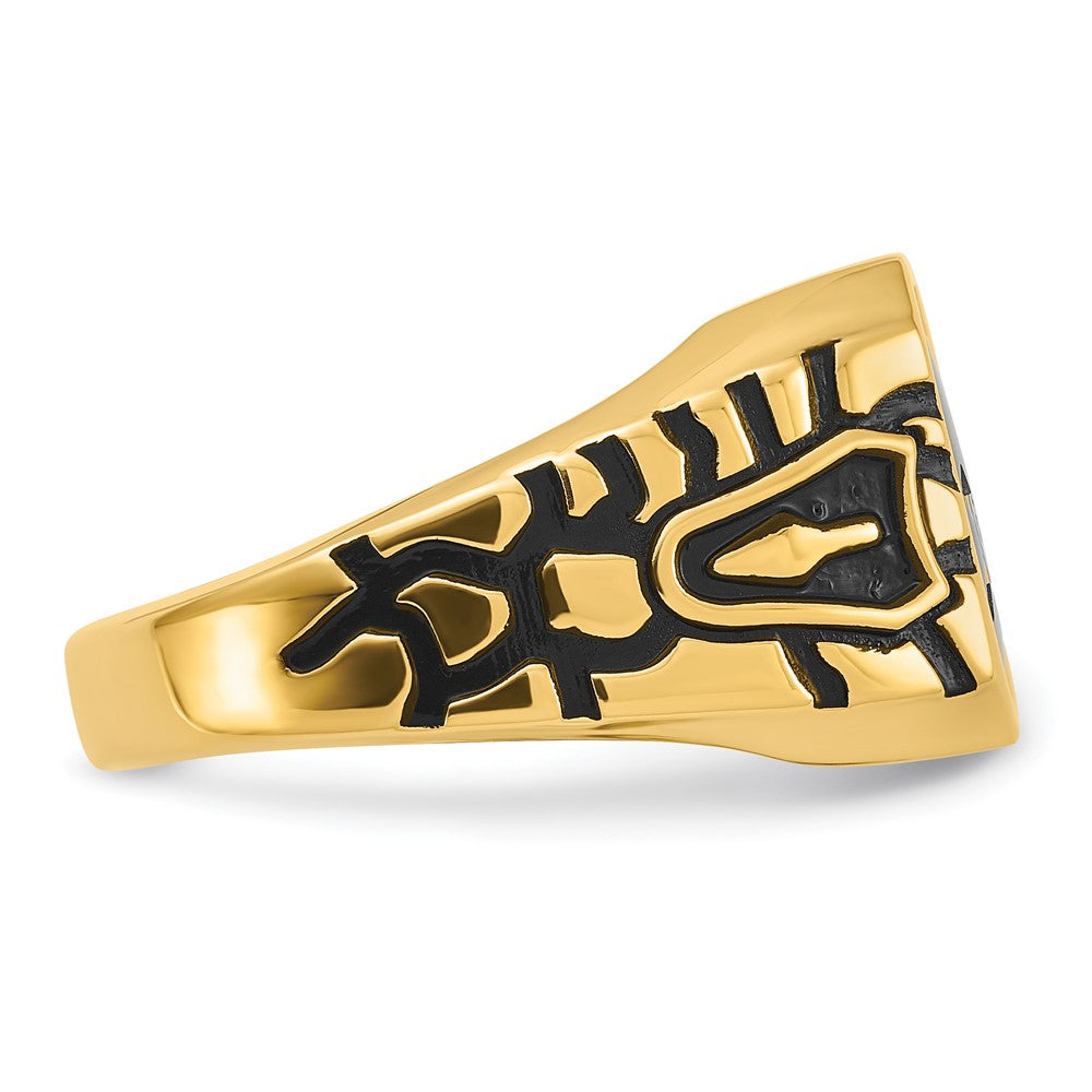 IB Goodman 10k Mens Polished/Antiqued and Grooved with Imitation Blue Spinel Masonic Ring