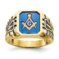 IB Goodman 10k Mens Polished/Antiqued and Grooved with Imitation Blue Spinel Masonic Ring
