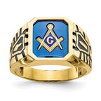 IB Goodman 10k Mens Polished/Antiqued and Grooved with Imitation Blue Spinel Masonic Ring