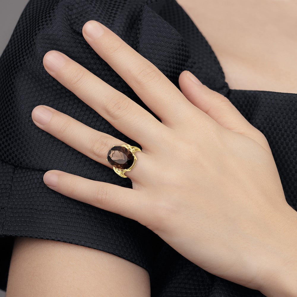 10k 18x13mm Oval Smoky Quartz Ring