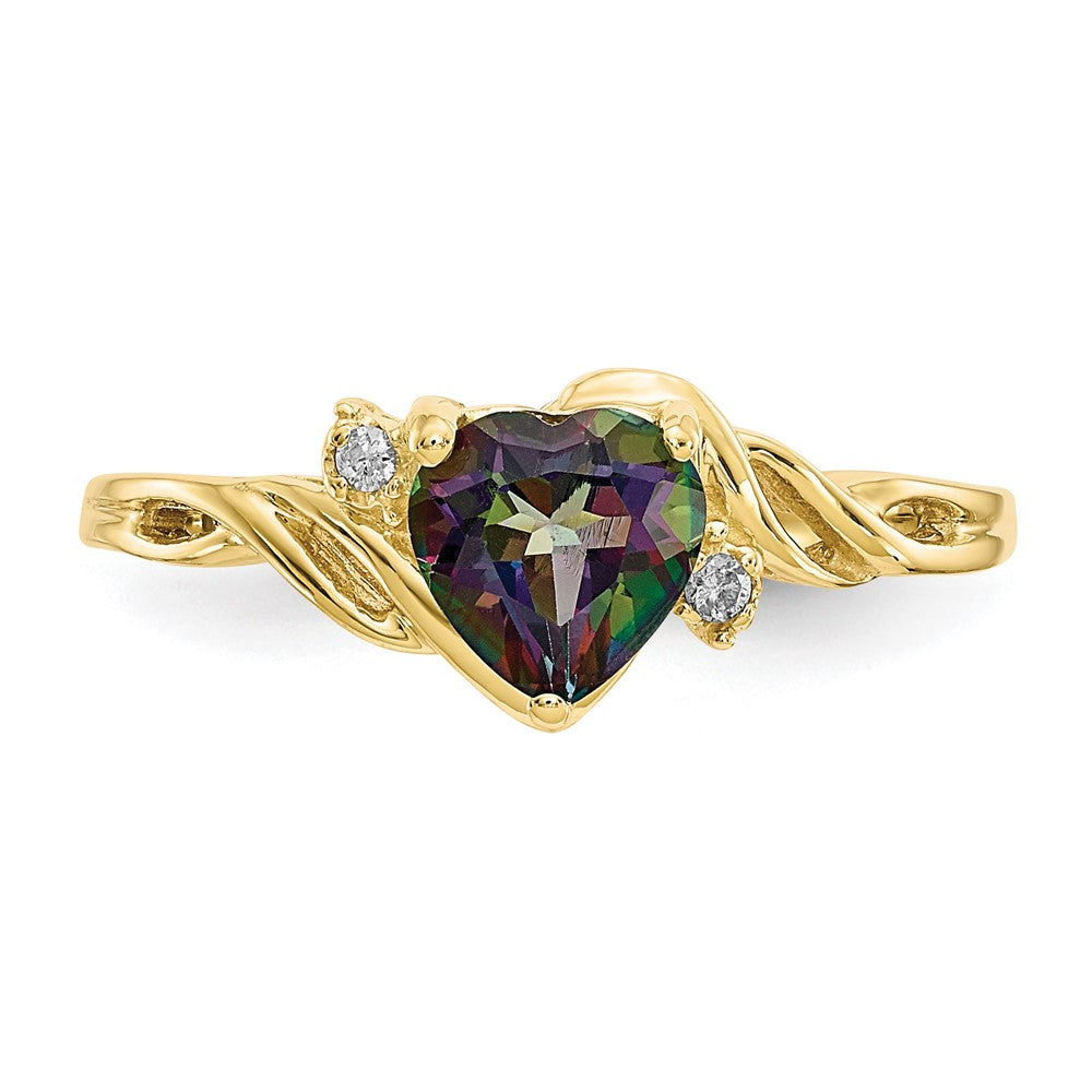 10k 6mm Heart Mystic Fire Topaz and .01 carat Diamond Ring