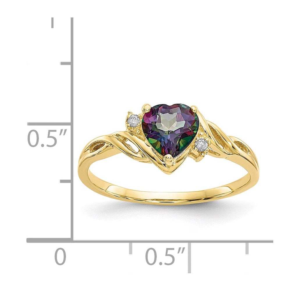 10k 6mm Heart Mystic Fire Topaz and .01 carat Diamond Ring
