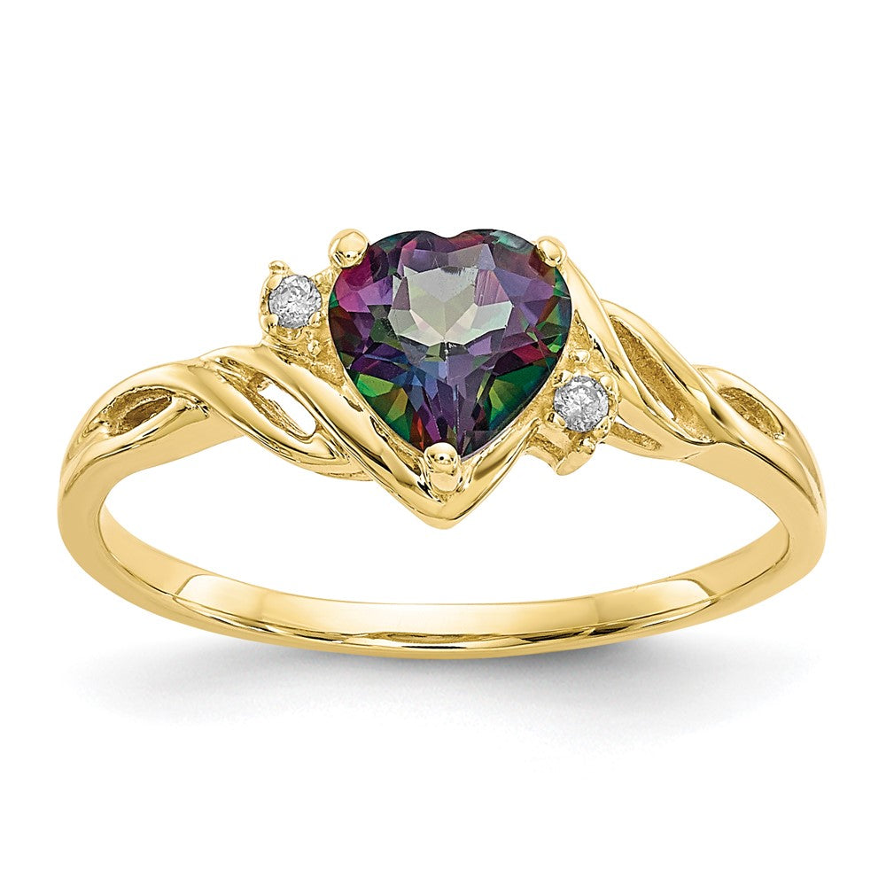 10k 6mm Heart Mystic Fire Topaz and .01 carat Diamond Ring