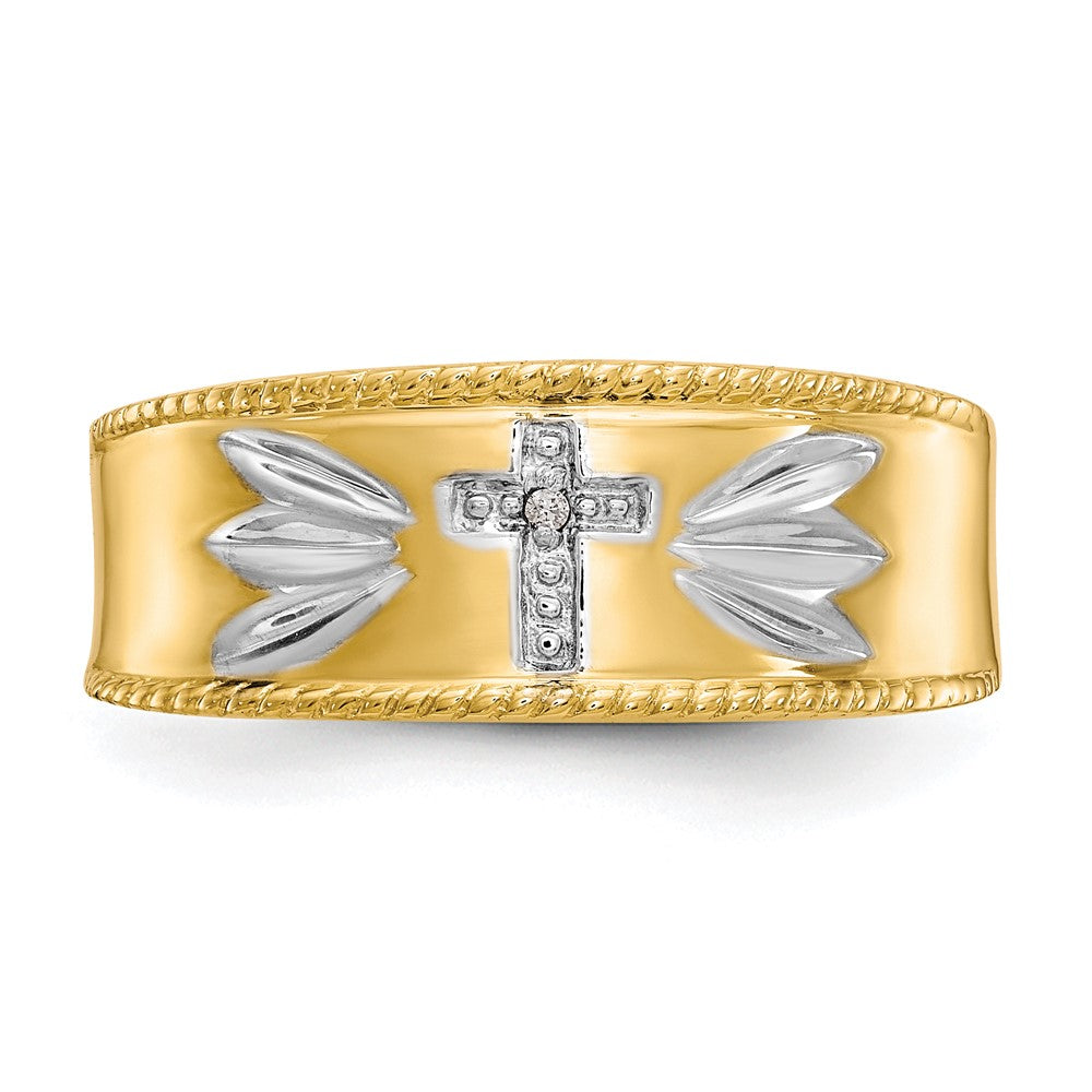 IB Goodman 10k and White Rhodium Mens .01ct. Diamond Trio Cross Wedding Band