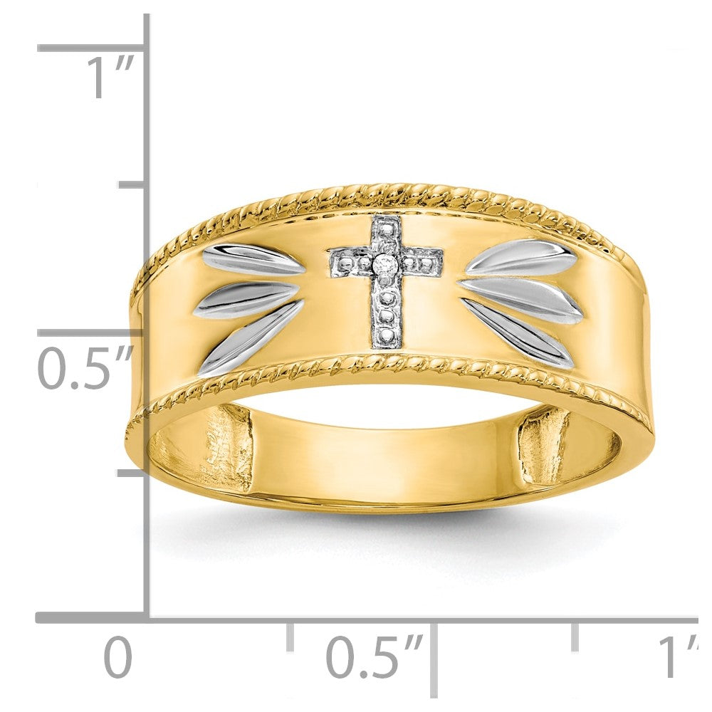 IB Goodman 10k and White Rhodium Mens .01ct. Diamond Trio Cross Wedding Band