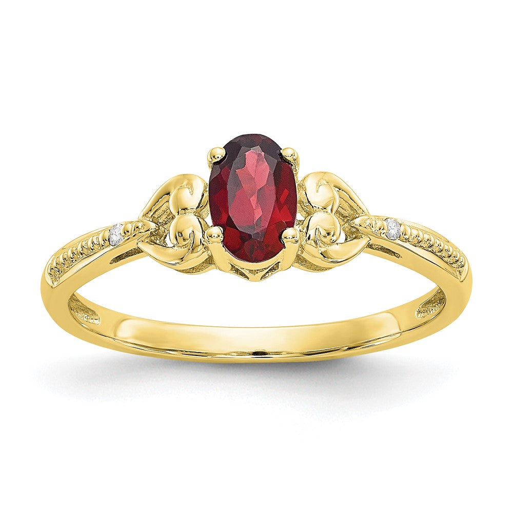 10k 6x4mm Oval January/ Garnet and Diamond Ring