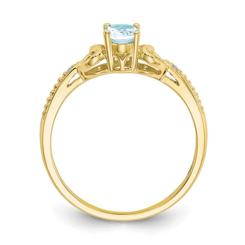 10k 6x4mm Oval March/ Aquamarine and Diamond Ring