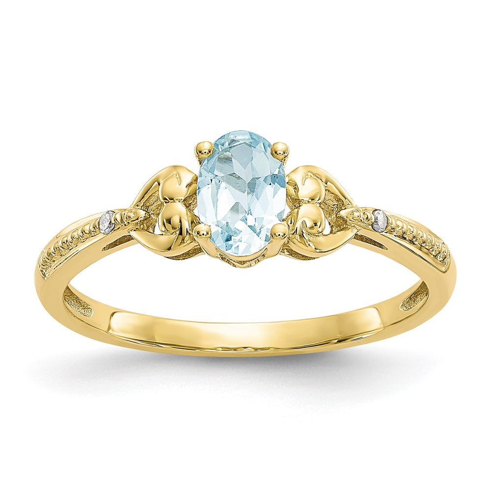10k 6x4mm Oval March/ Aquamarine and Diamond Ring