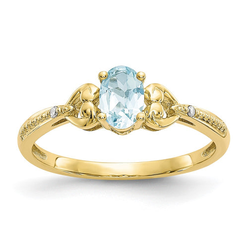 10k 6x4mm Oval March/ Aquamarine and Diamond Ring