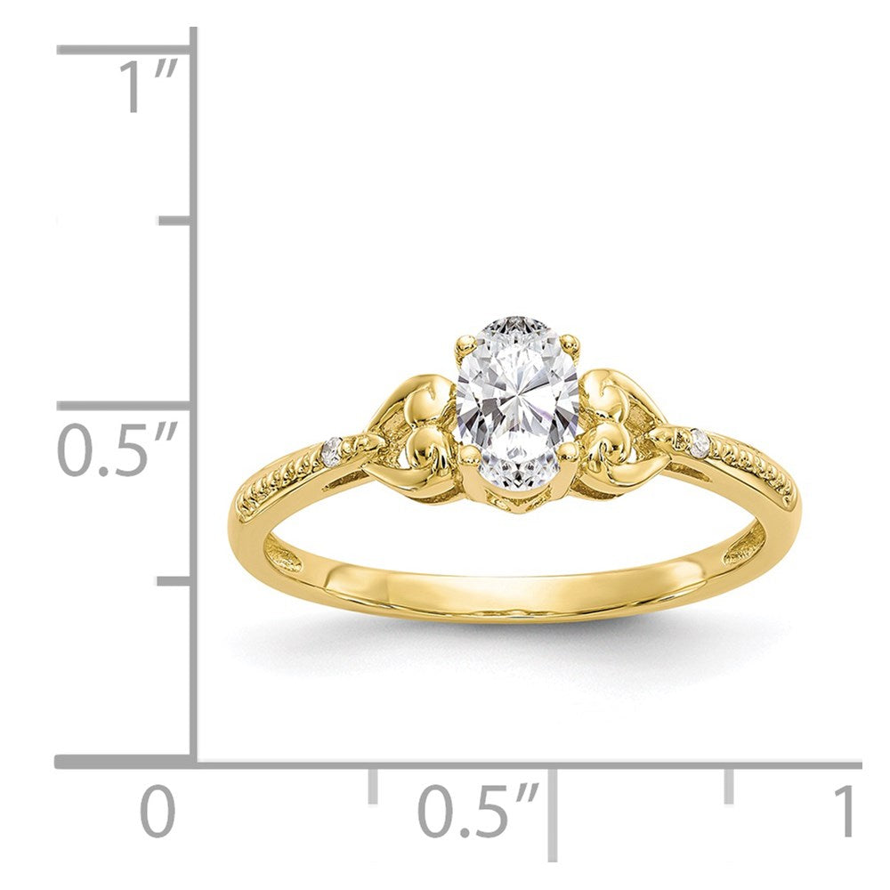 10k 6x4mm Oval April/ White Topaz and Diamond Ring
