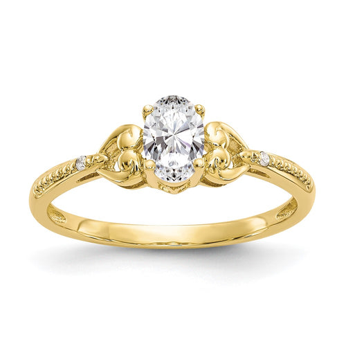 10k 6x4mm Oval April/ White Topaz and Diamond Ring