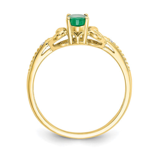 10k 6x4mm Oval May/ Emerald and Diamond Ring