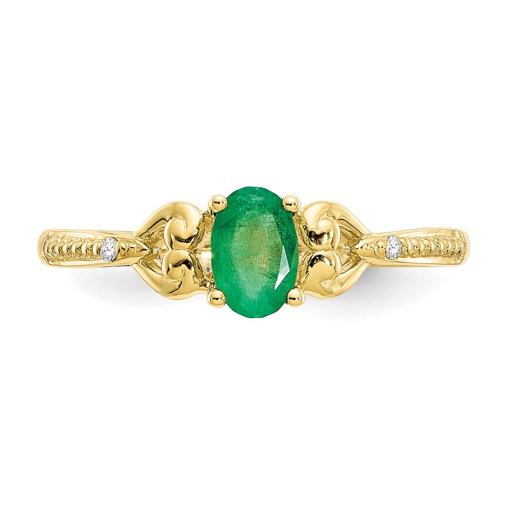 10k 6x4mm Oval May/ Emerald and Diamond Ring