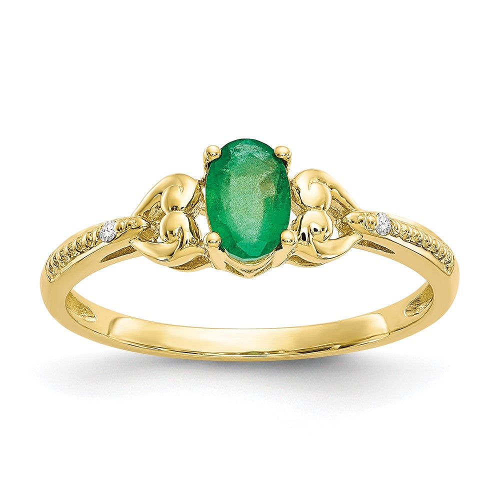 10k 6x4mm Oval May/ Emerald and Diamond Ring