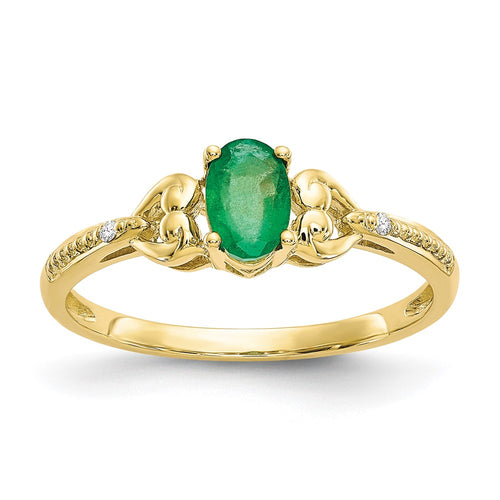 10k 6x4mm Oval May/ Emerald and Diamond Ring