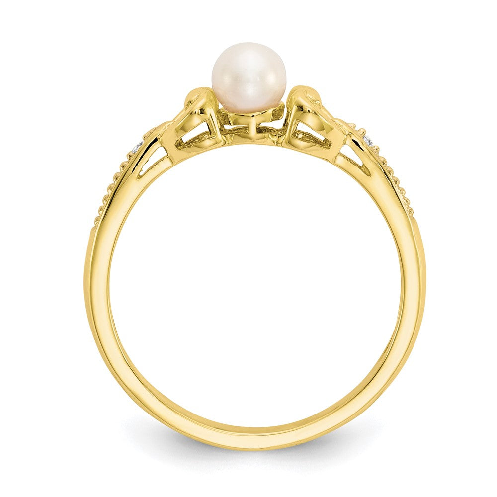 10K 4.5mm Round June/ Freshwater Cultured Pearl and Diamond Ring