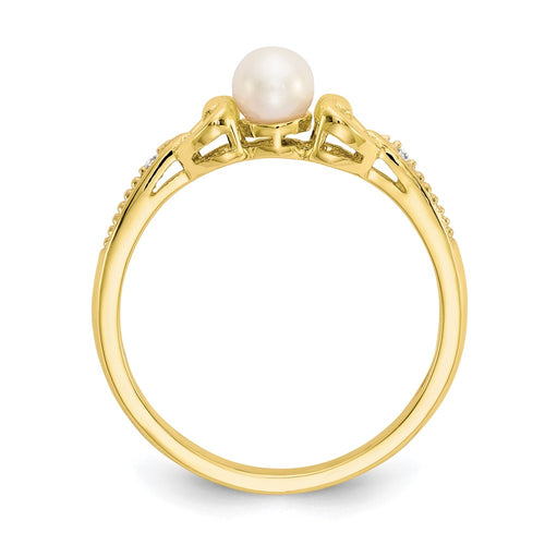 10K 4.5mm Round June/ Freshwater Cultured Pearl and Diamond Ring