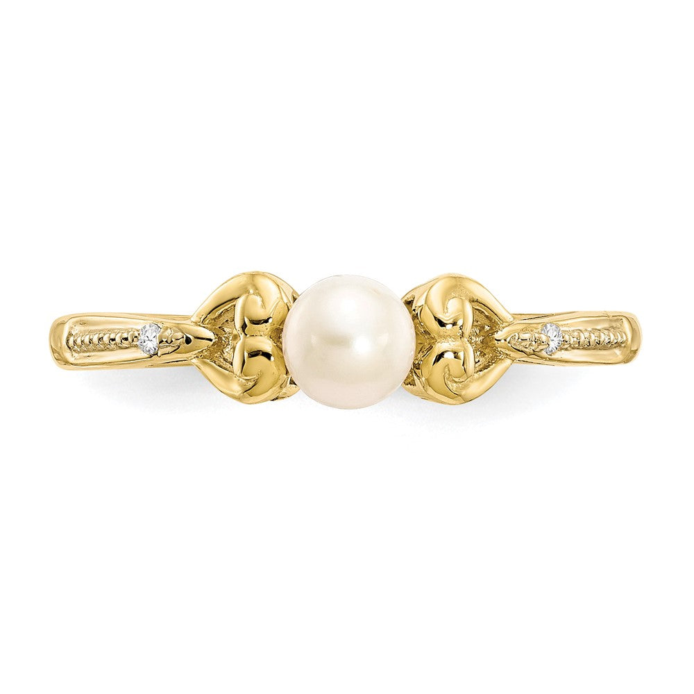10K 4.5mm Round June/ Freshwater Cultured Pearl and Diamond Ring