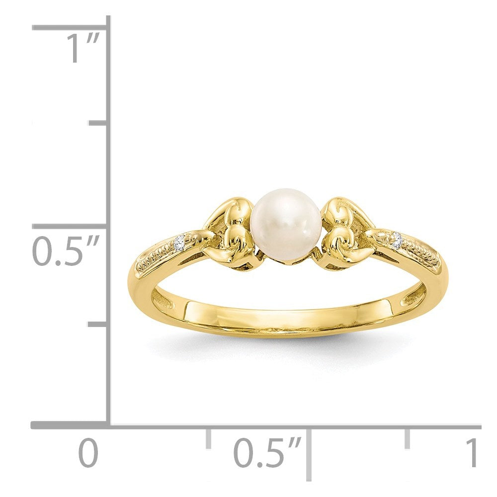 10K 4.5mm Round June/ Freshwater Cultured Pearl and Diamond Ring