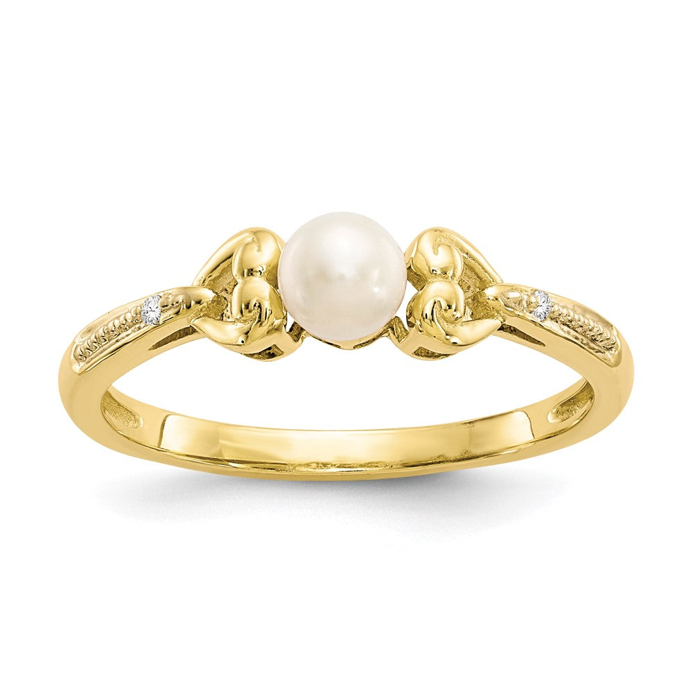 10K 4.5mm Round June/ Freshwater Cultured Pearl and Diamond Ring