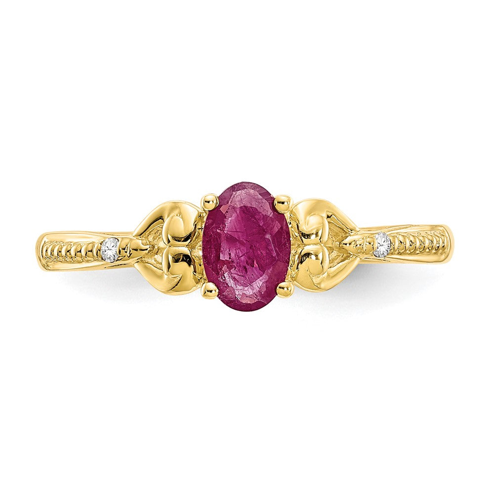 10k 6x4mm Oval July/ Ruby and Diamond Ring
