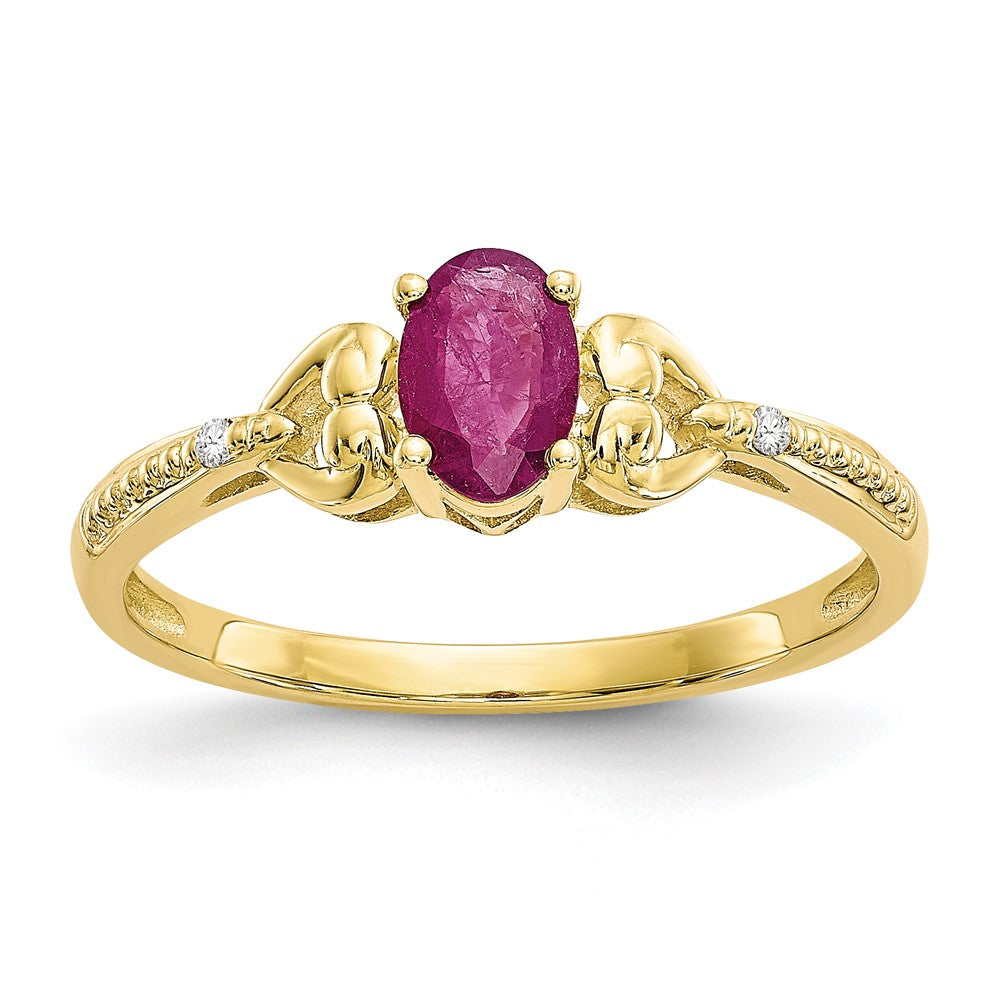 10k 6x4mm Oval July/ Ruby and Diamond Ring